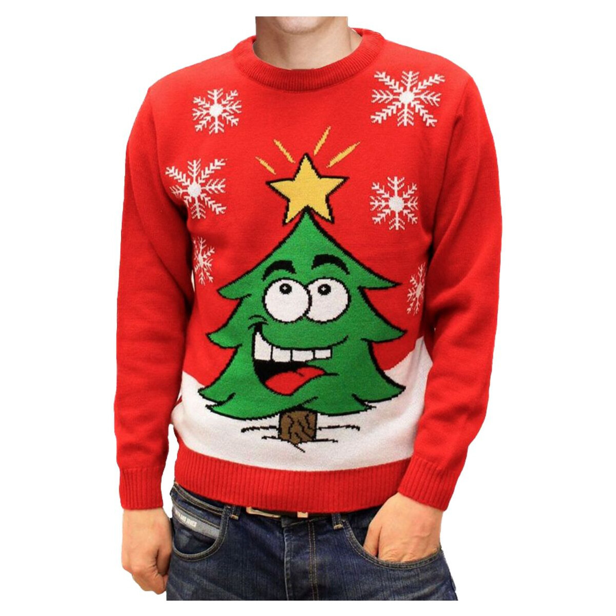 Wayfarer  Svetr s vánočním motivem Xmas Tree červený  Červená