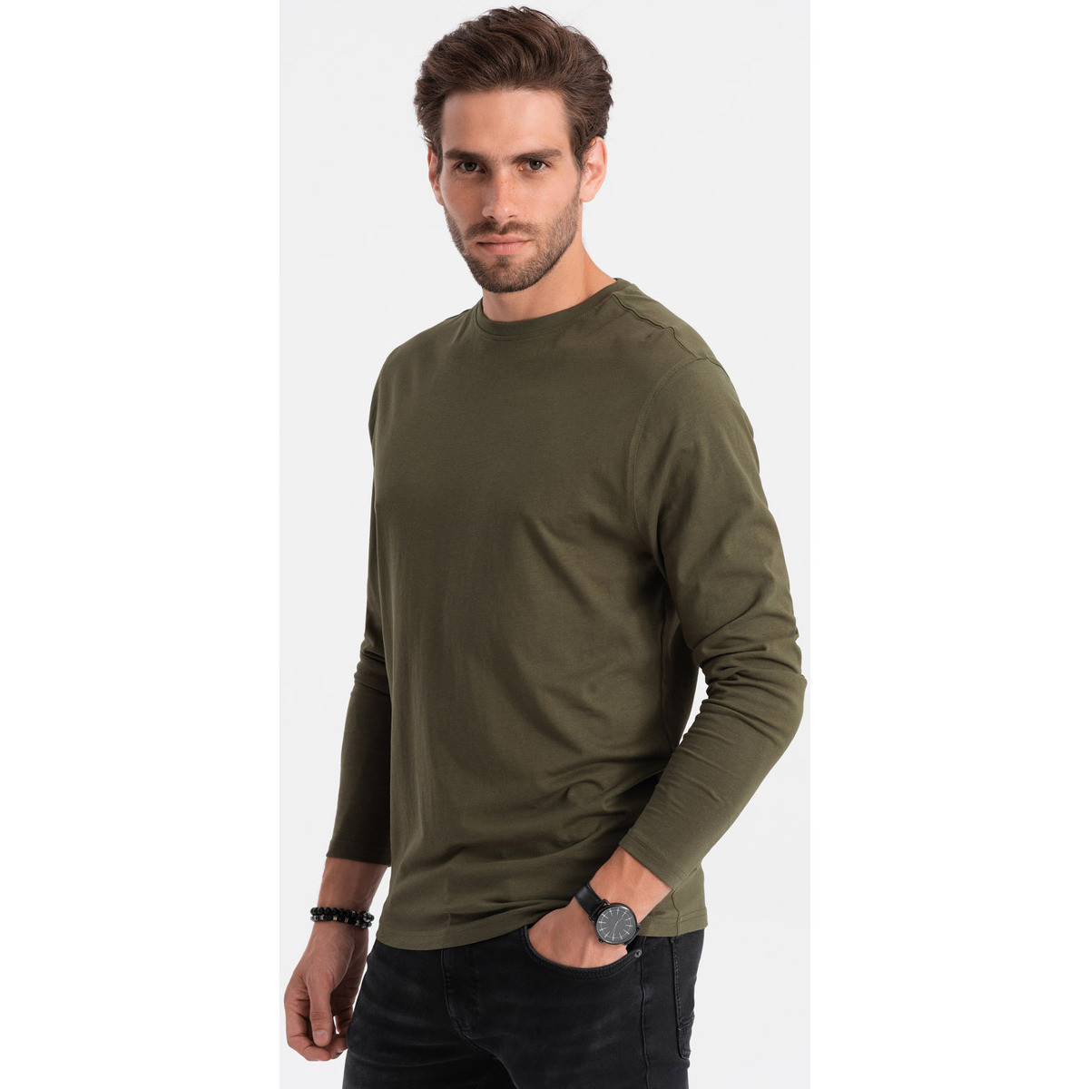 Ombre  Pánské tričko s dlouhým rukávem Eliwn tmavě  Zelená