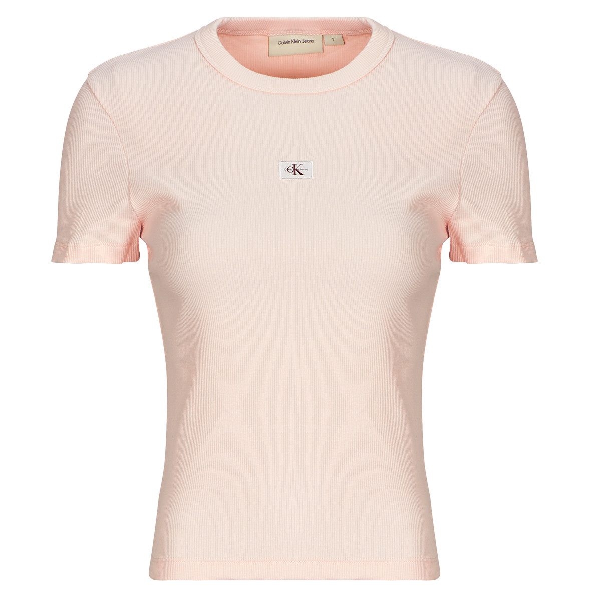 Calvin Klein Jeans  WOVEN LABEL RIB FITTED TEE  Růžová