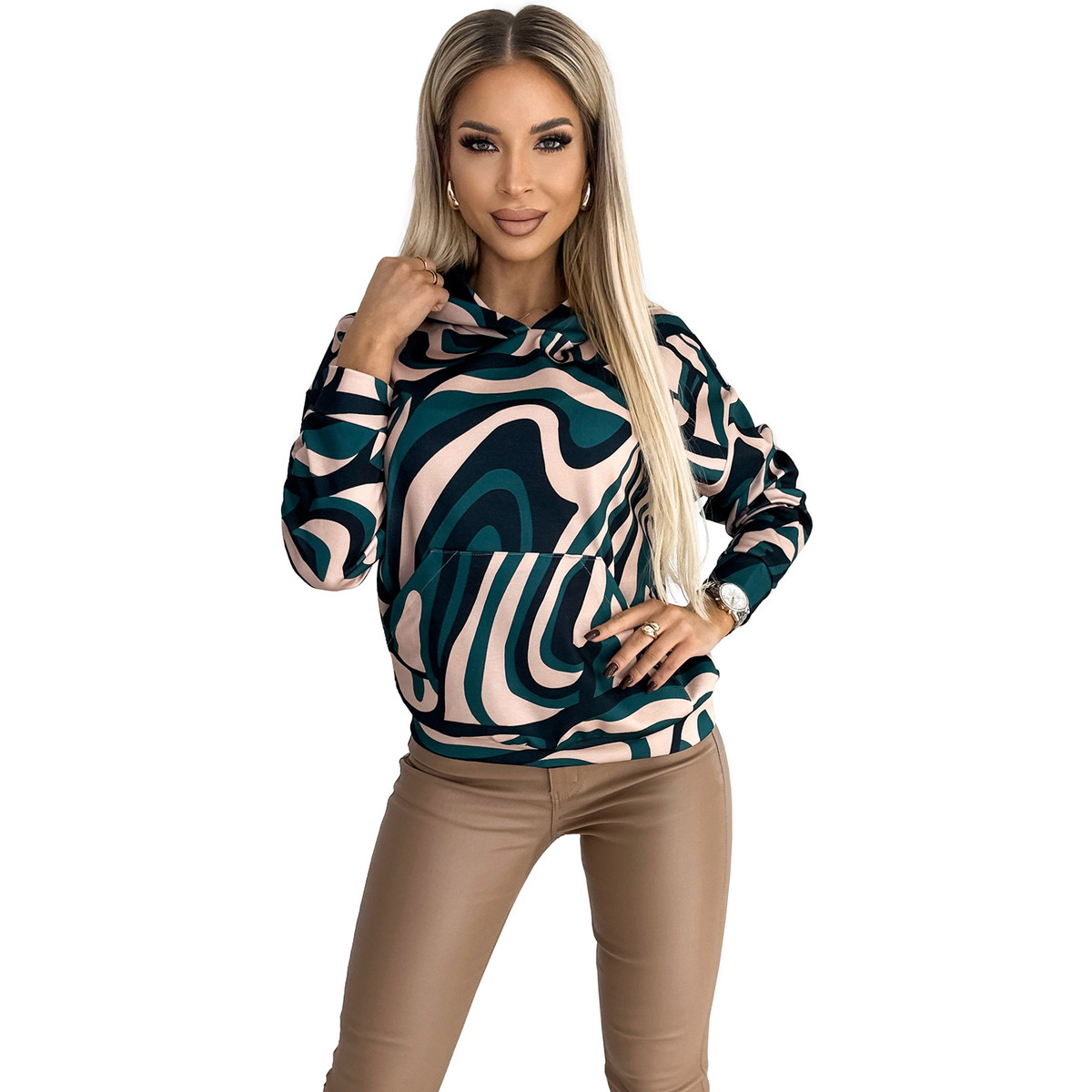 Numoco  Dámská mikina s kapucí Brorne béžovo-zelená