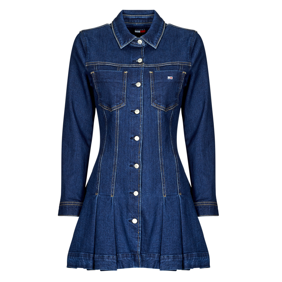 Tommy Jeans  DENIM PLEATED TRUCKER DRESS  Tmavě modrá