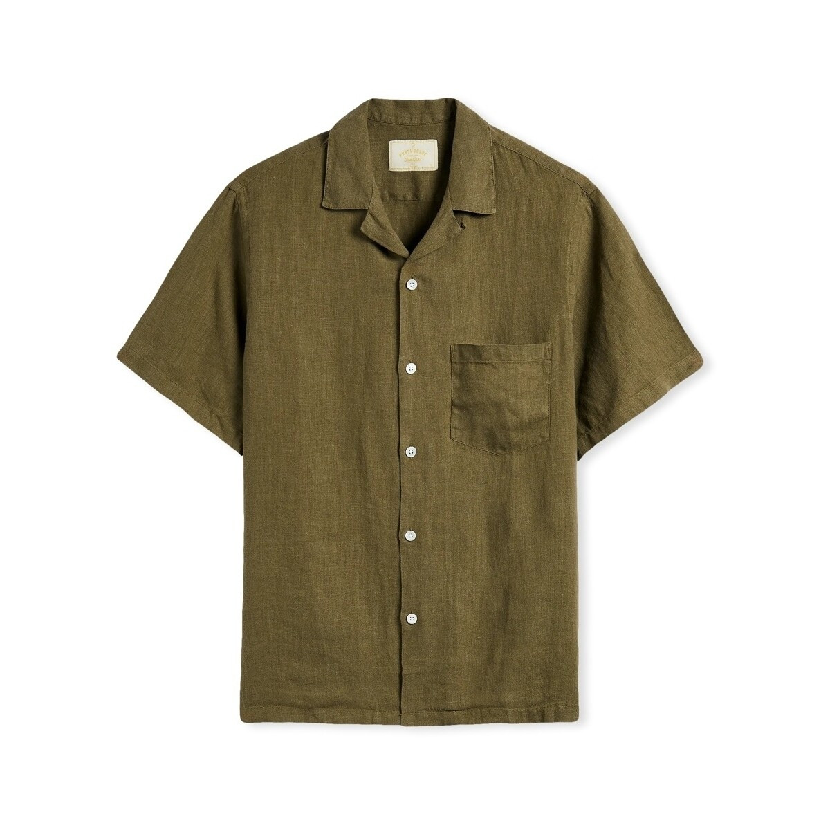 Portuguese Flannel  Linen Camp Collar Shirt - Olive  Zelená