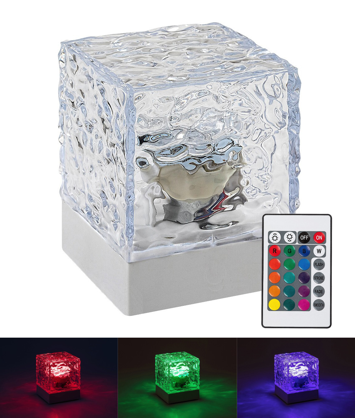 Rabalux Průhledná designová LED RGB stolní lampa Cubiko na baterie s DO 76022