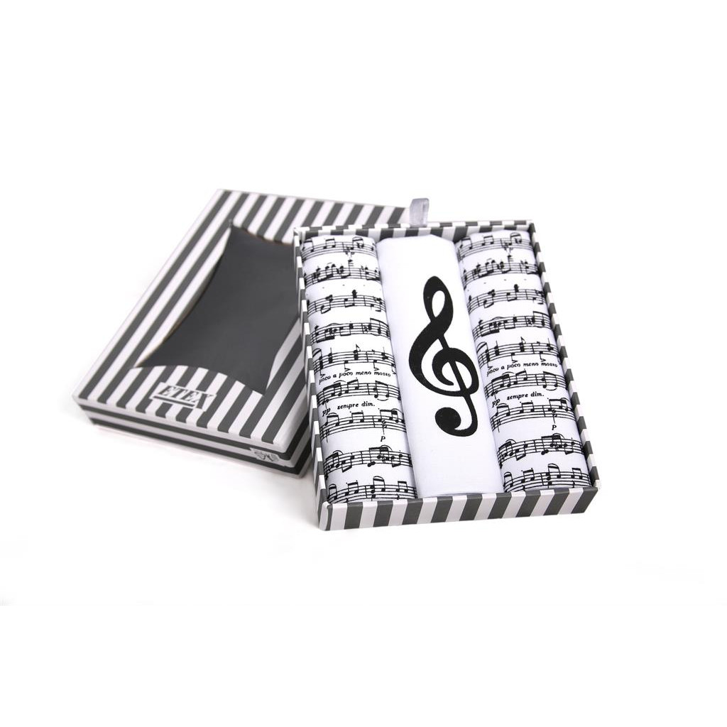 Dámské kapesníky Etex Hudba L59 3 ks - bílé-černé