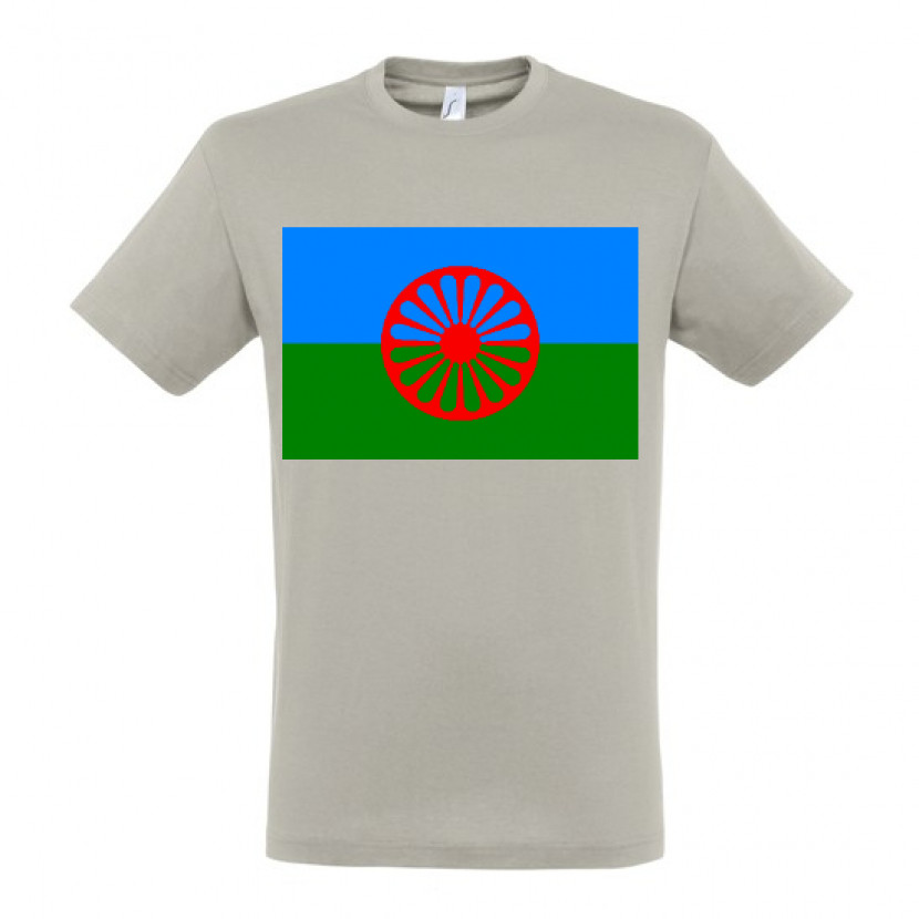 Triko s romskou vlajkou - světle šedé, XL