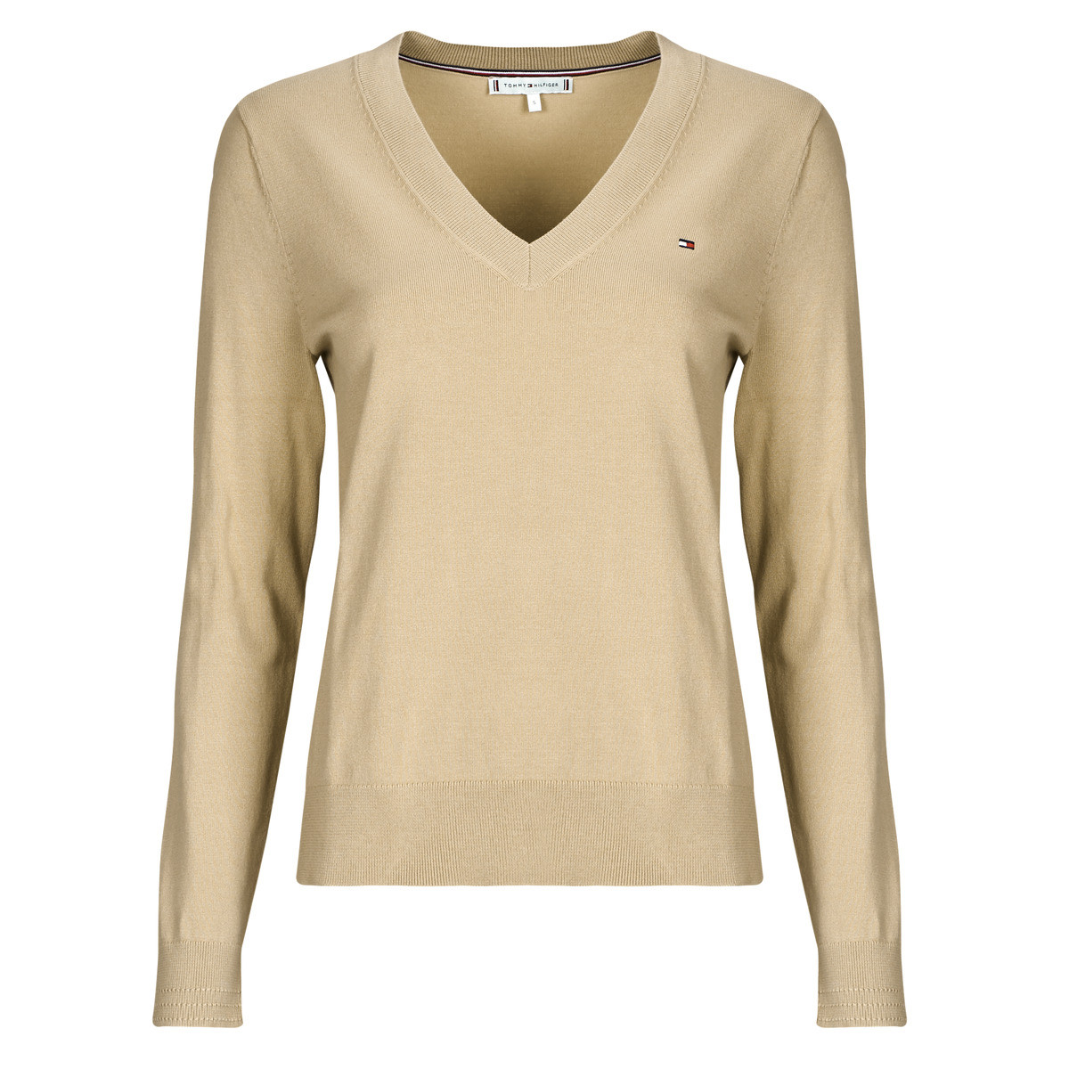 Tommy Hilfiger  CO JERSEY STITCH LS V-NK SWEATER  Béžová