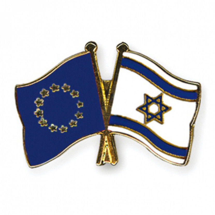 Odznak (pins) 22mm vlajka EU+Izrael - barevný