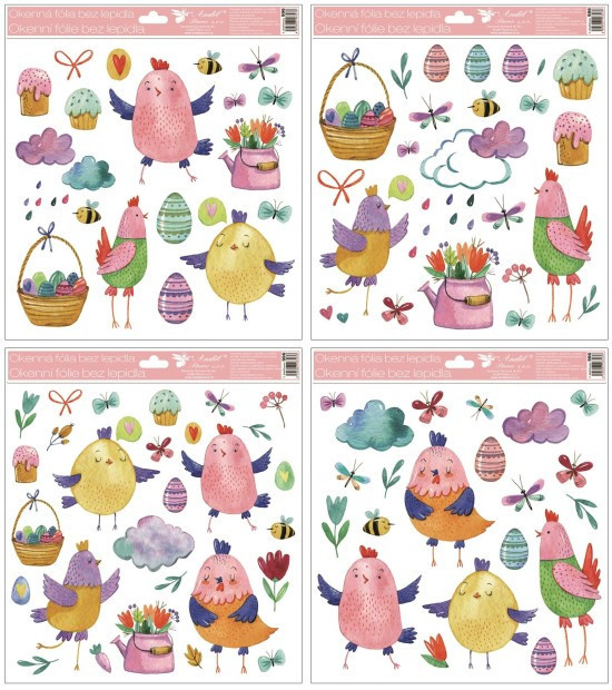 Anděl Velikonoční okenní fólie - růžové slepičky - 30 x 33 cm - 996