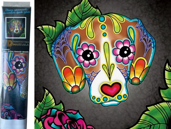 Norimpex Diamantový obrázek 7D - Květinový pes - 30 x 30 cm - 1006554