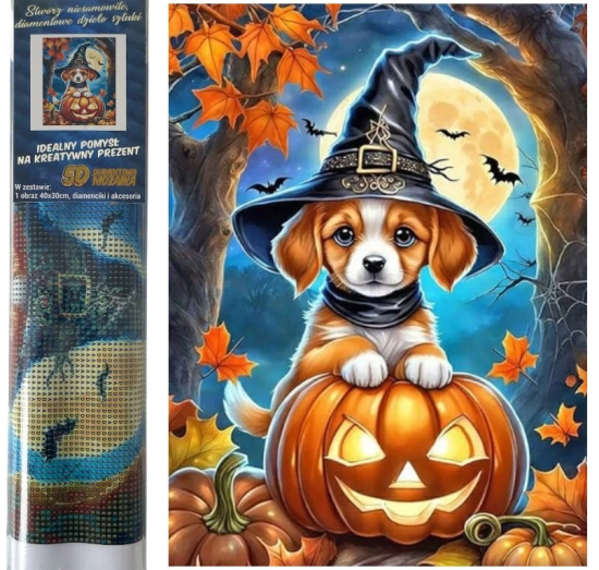 Norimpex Diamantový obrázek - Pes a dýně - 30 x 40 cm - 2000866