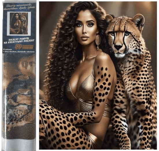 Norimpex Diamantový obrázek - Žena a gepardem - 30 x 40 cm - 2001716