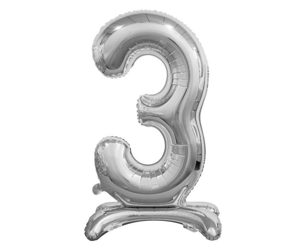 Balón foliový číslice STŘIBRNÁ na podstavci, 74 cm - 3 - GoDan