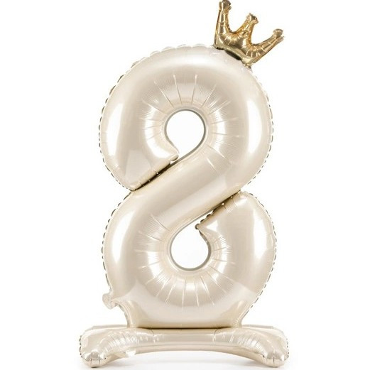 Balónek fóliový Stojací číslo 8 s korunkou světle krémový 84 cm