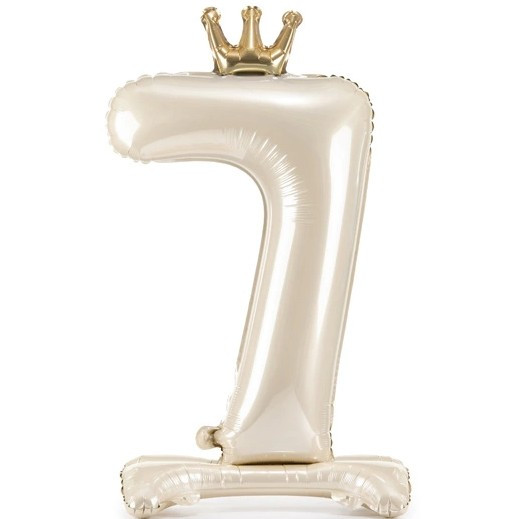 Balónek fóliový Stojací číslo 7 s korunkou světle krémový 84 cm