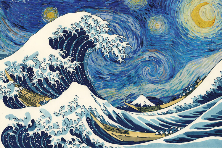 Katsushika Hokusai Obrazová reprodukce Hokusai ft. van Gogh - The Great Wave, Katsushika Hokusai, 40 × 26.7 cm