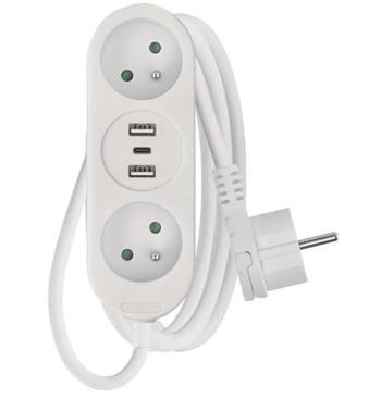 Emos Prodlužovací kabel 1,4 m / 2 zásuvky+2×USB-A+1×USB-C / bílý / PVC / 1,5 mm2 P0211E