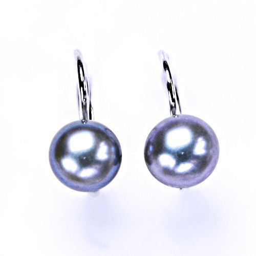 Stříbrné náušnice na patent, přírodní perla šedá , NK 1183