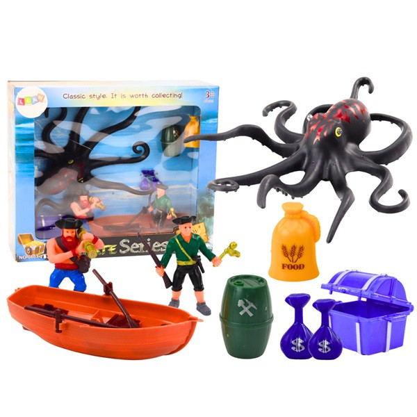 Pirátská souprava se dvěma piráty, lodí a velkou chobotnicí