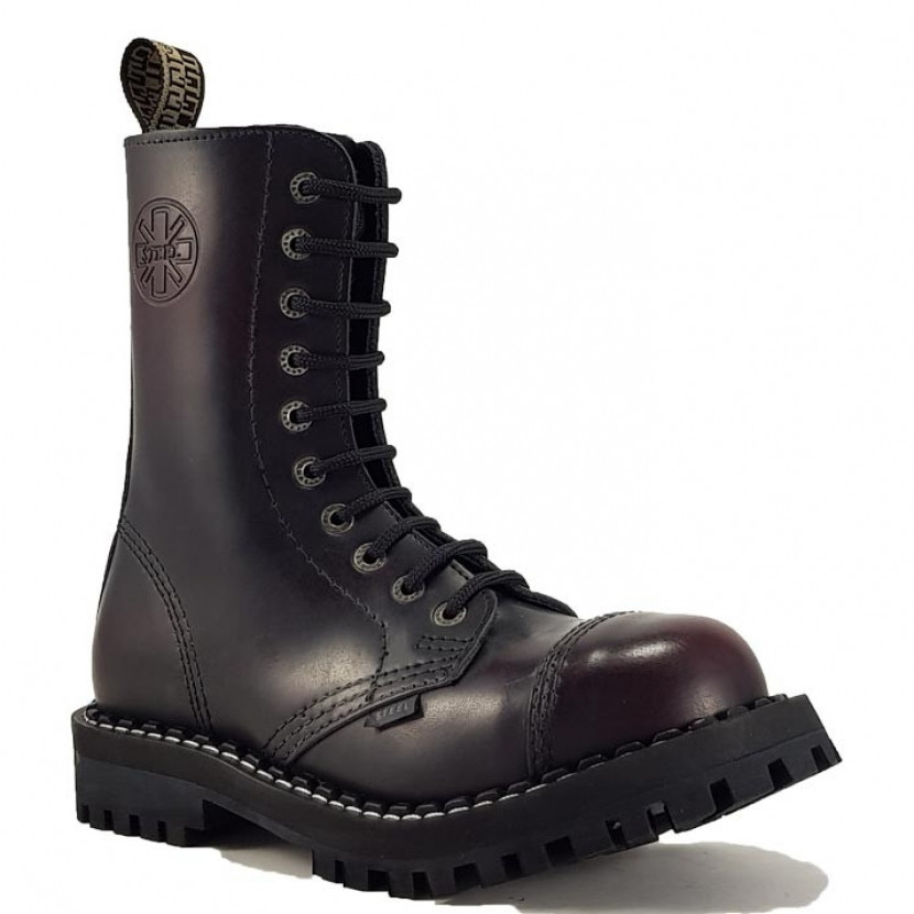 Boty Steel 10-dírkové - bordové stírané, 40