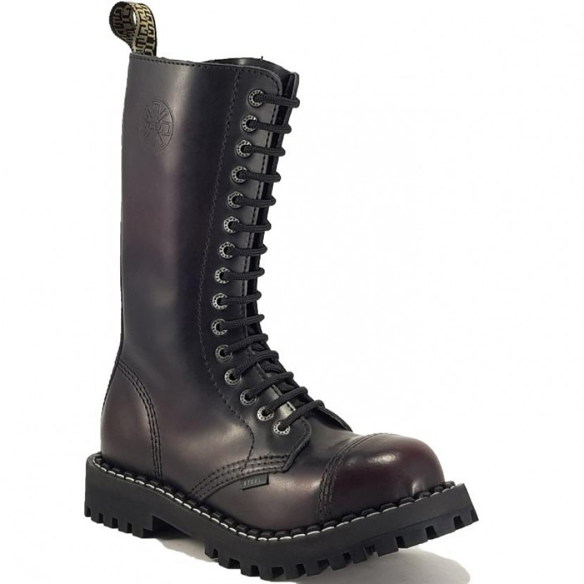 Boty Steel 15-dírkové - bordové stírané, 43