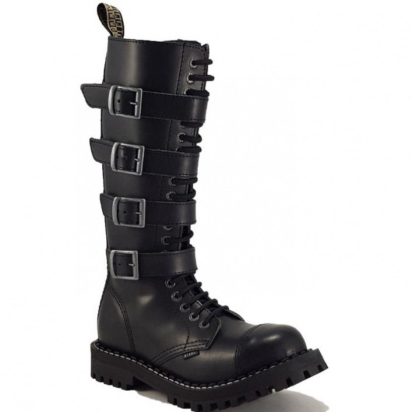 Boty Steel 20-dírkové s 4 přezkami - černé, 41