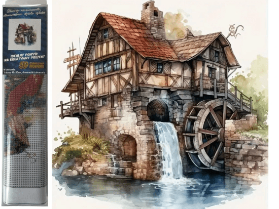 Norimpex Diamantový obrázek - Domek s mlýnem - 30 x 40 cm - 2000156