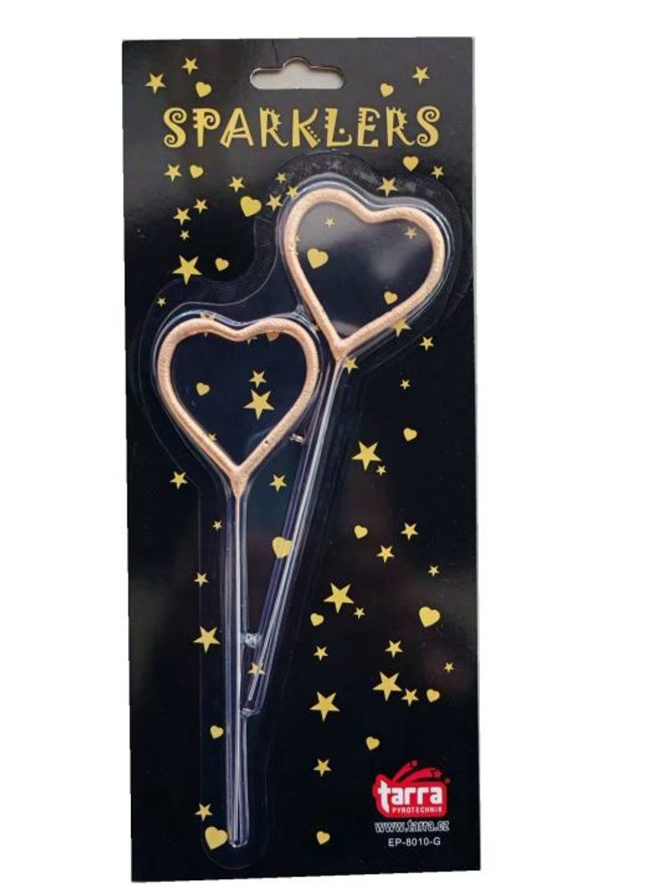 Prskavky ve tvaru srdce zlaté - srdíčka - 2 ks / 16,5cm - Valentýn - Svatba - ČÍNA