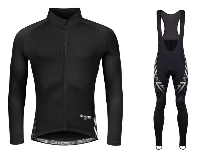 Force SPIKE černo-bílý cyklistický dres - dlouhý rukáv + Force SPIKE černo-bílé cyklokalhoty