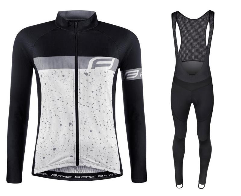 Force SPRAY LADY bílo-černý cyklodres - dl. rukáv + Force BRIGHT LADY černé cyklokalhoty