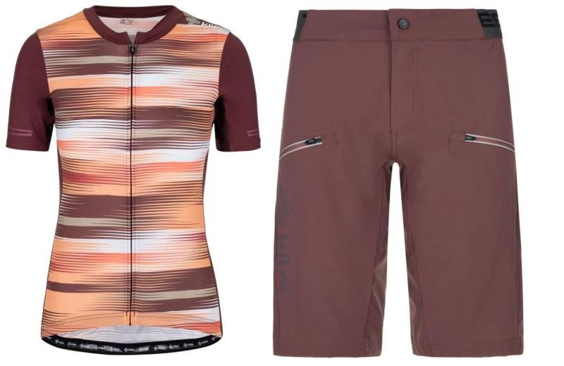 Kilpi MOATE-W tmavě červený cyklistický dres + Kilpi TRACKEE-W tmavě červené cyklistické kraťasy