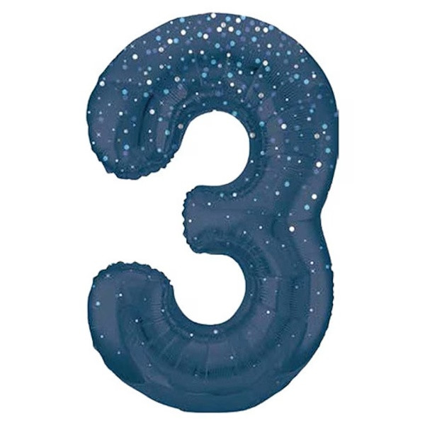 Balónek fóliový č. 3 modrý s puntíky 86 cm