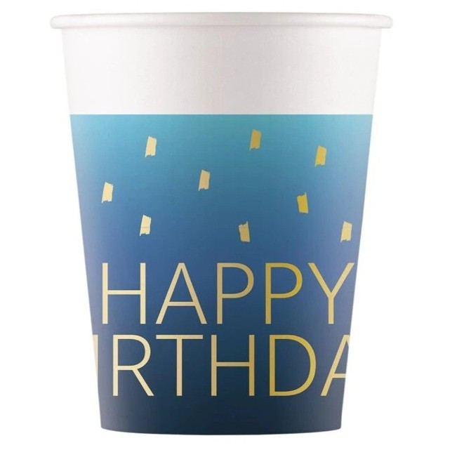 Kelímky papírové Happy Birthday Blue 8ks 200ml