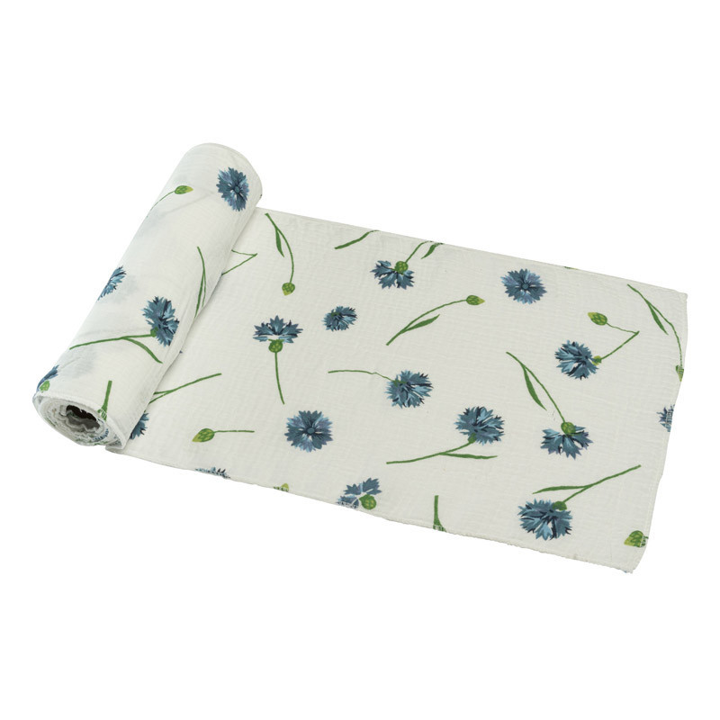 Šerpa bavlněná s modrými chrpami 26x300cm