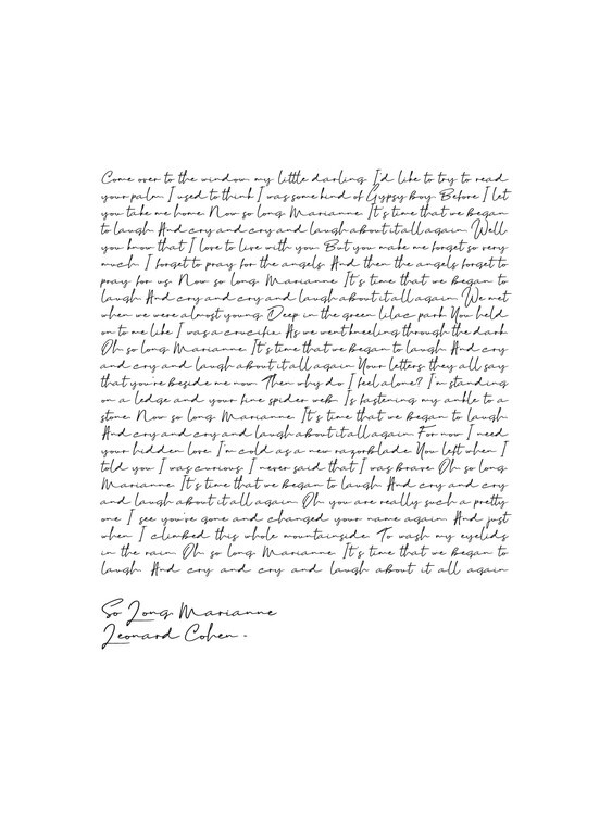 Finlay & Noa Ilustrace Leonard Cohen so long, Finlay & Noa, 30 × 40 cm