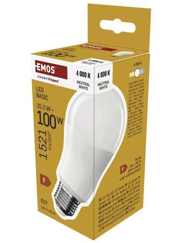 Emos LED žárovka Basic A60 / E27 / 15,3W (100 W) / 1521 lm / Neutrální bílá