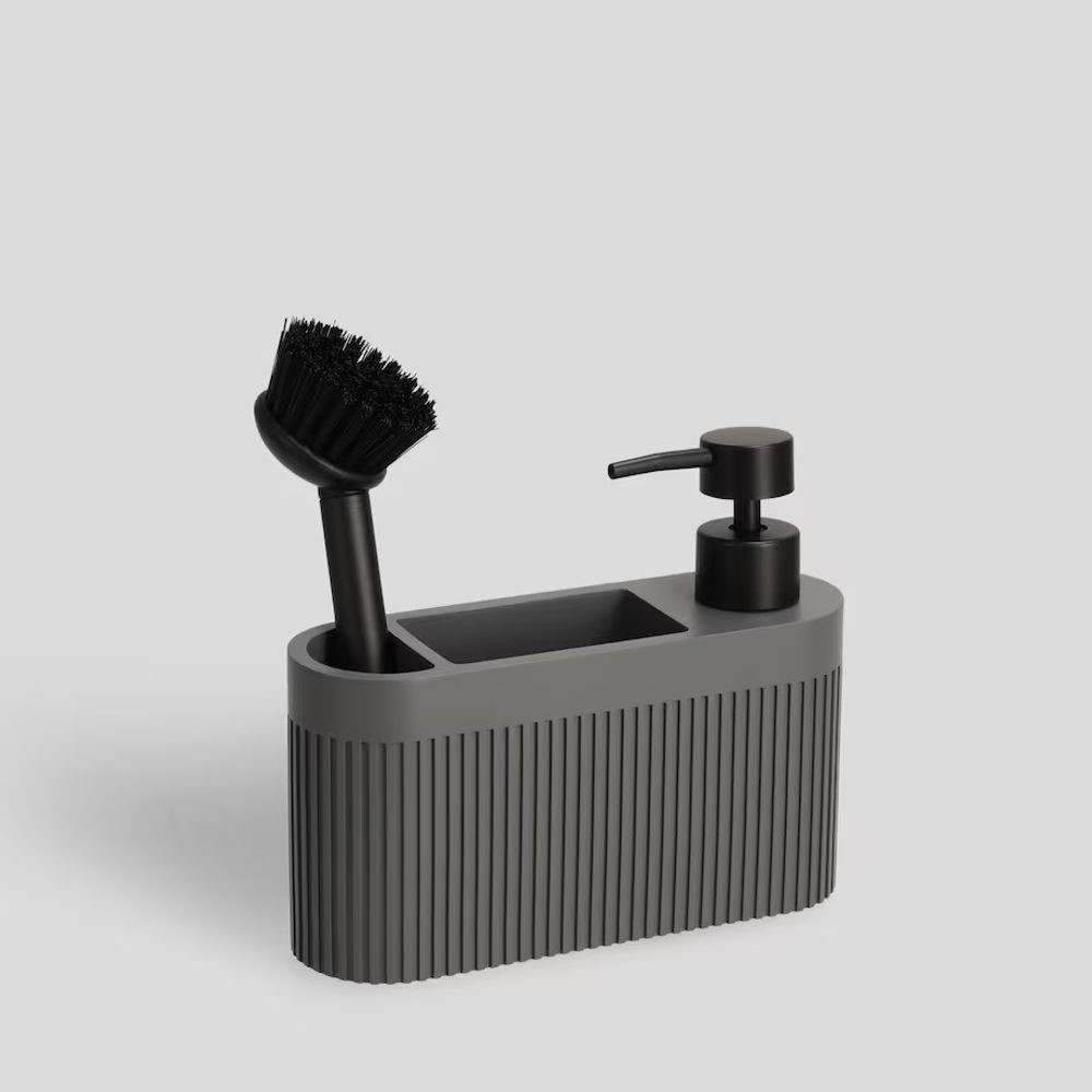 HOME & YOU Dávkovač na saponát/držák na kartáč a houbičku - černá