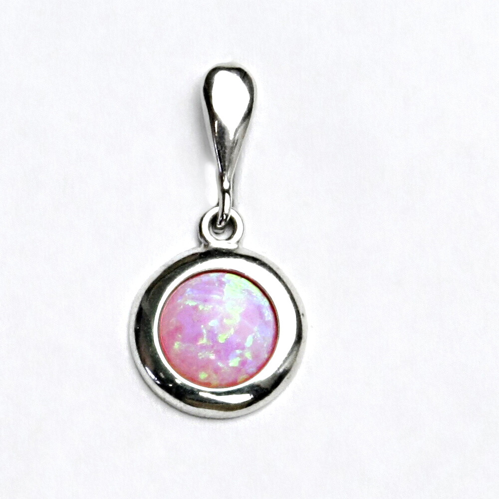 Stříbrný přívěsek, syntetický růžový opál, přívěsek s opálem, P 1472