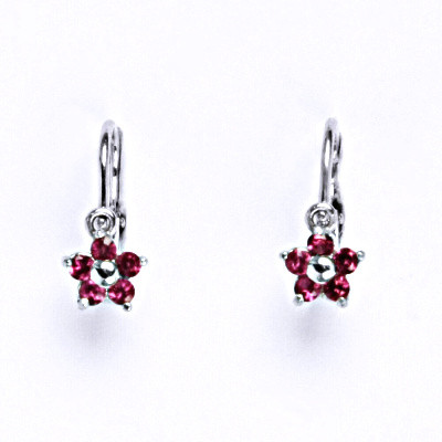 Dětské náušnice stříbrné s rubínem,pomněnka, NK 1391