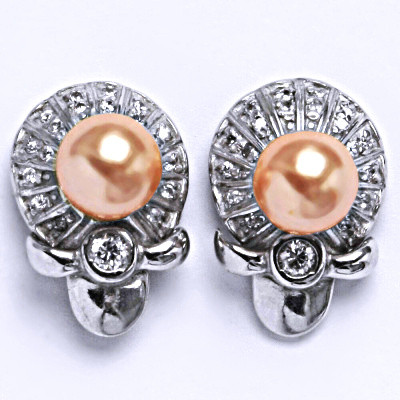 Stříbrné náušnice s lososovou umělou perlou 8 mm, NŠ 1189