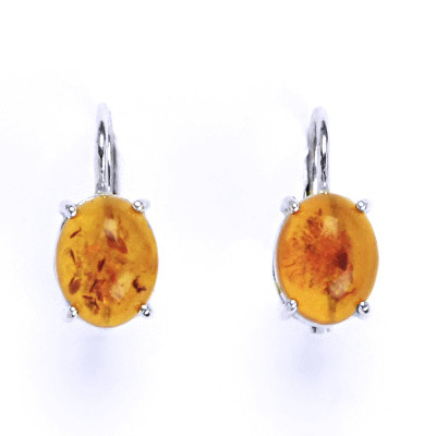 Stříbrné náušnice s jantarem 9 x 7 mm, NK 1244