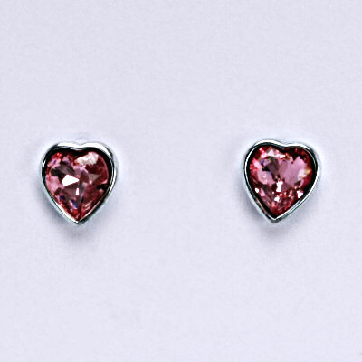 Stříbrné náušnice se Swarovski krystalem light rose,srdce,NŠ 1315