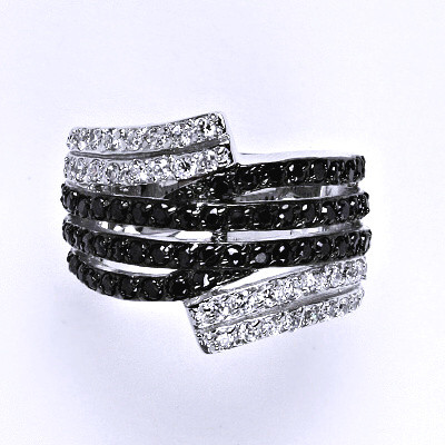 Stříbrný prsten s černými a čirými zirkony, prsten ze stříbra, 9,03 g