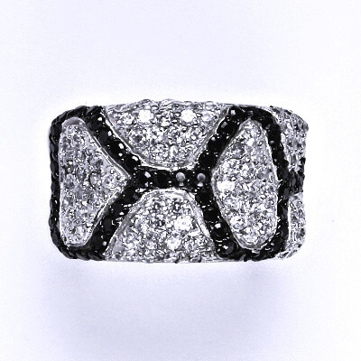 Stříbrný prsten s čirými a černými zirkony, prsten ze stříbra, 11,99 g