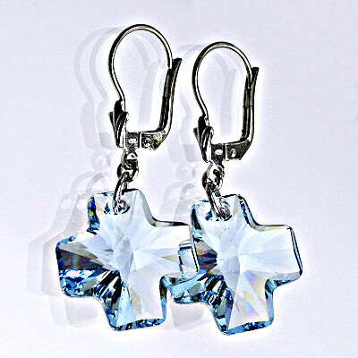 Stříbrné náušnice se Swarovski krystaly akvamarín,19 mm 1