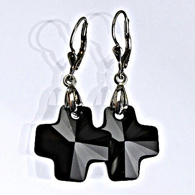 Stříbrné náušnice se Swarovski krystaly jet,19 mm,1