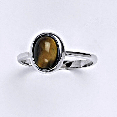 Stříbrný prsten s přírodním kamenem tygří oko 8 x 6 mm, T 1355