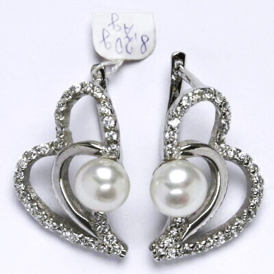 Stříbrné náušnice s čirými zirkony a přírodní bílou perlou,váha 8,20 g