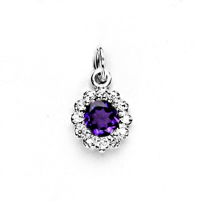 Stříbrný přívěsek, přírodní tmavý ametyst, čiré zirkony, P 1495