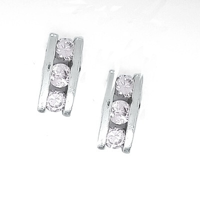 Stříbrné náušnice s čirými zirkony na šroubek - VE 57