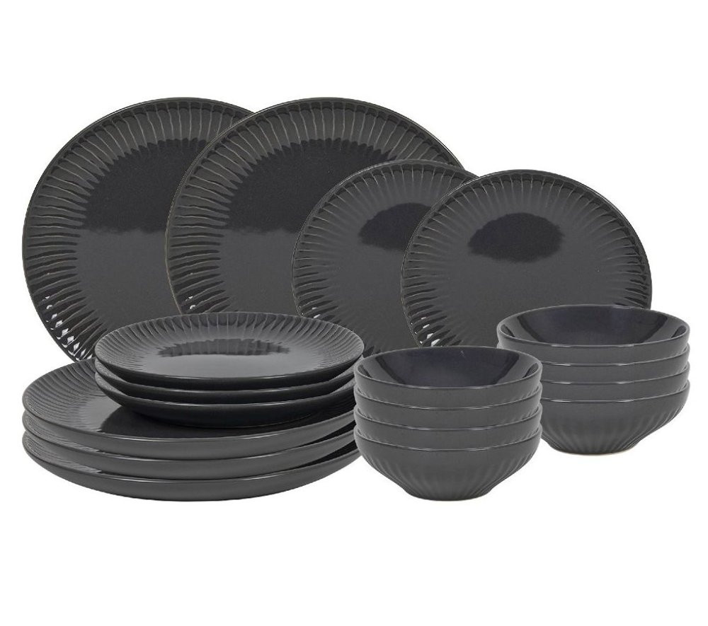 HIT Jídelní sada talířů 18 ks lesklá šedá HT-24327583